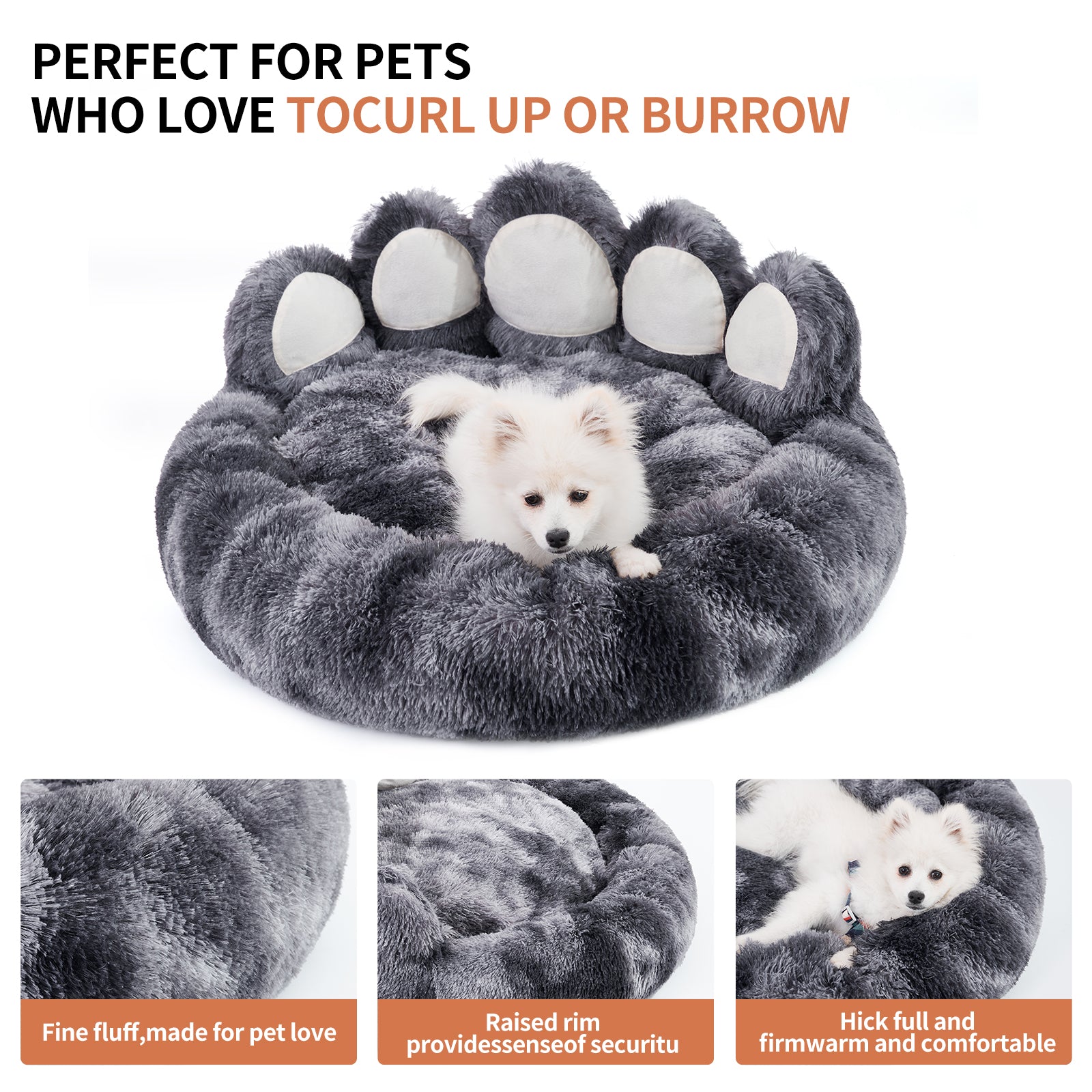 Cute Dog Bear Paw Shape Dog Bed, Dog Beds & Furniture for Small and Medium Dogs, Cozy Plush Cute Cat Beds for Indoor Cats