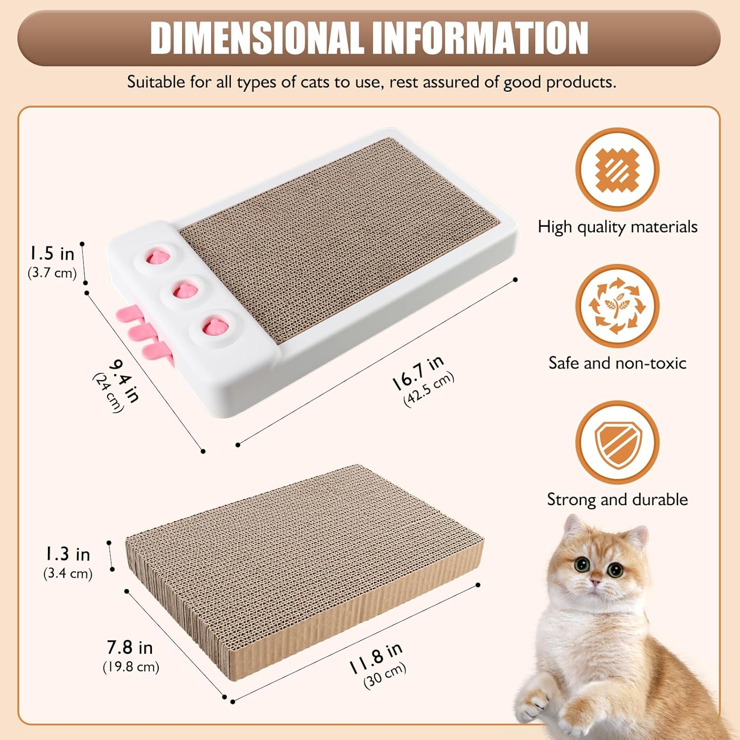 Cat Scratcher Toy Interactive Whack a Mole Cat Toy Cardboard Cat Scratcher Cat Scratching Board Cat Scratching Pad for Indoor Cats Cat Enrichment Toys