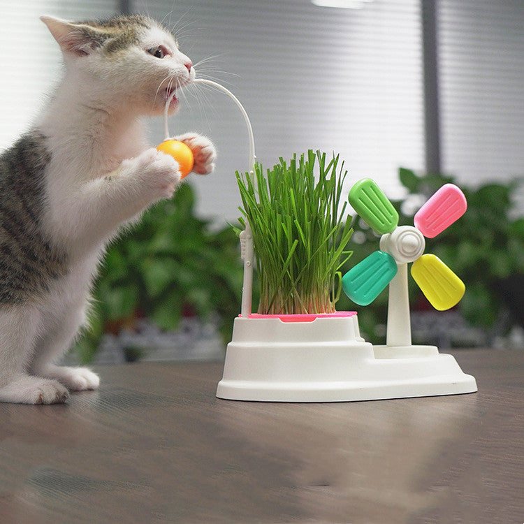 Windmill Funny Cat Stick Toy Desktop Grass Box Pet Toys